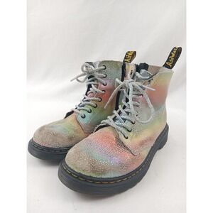Dr Martens‎ 1460 Pascal Rainbow Glitter Leather Boots Kids Size 3 US Gray